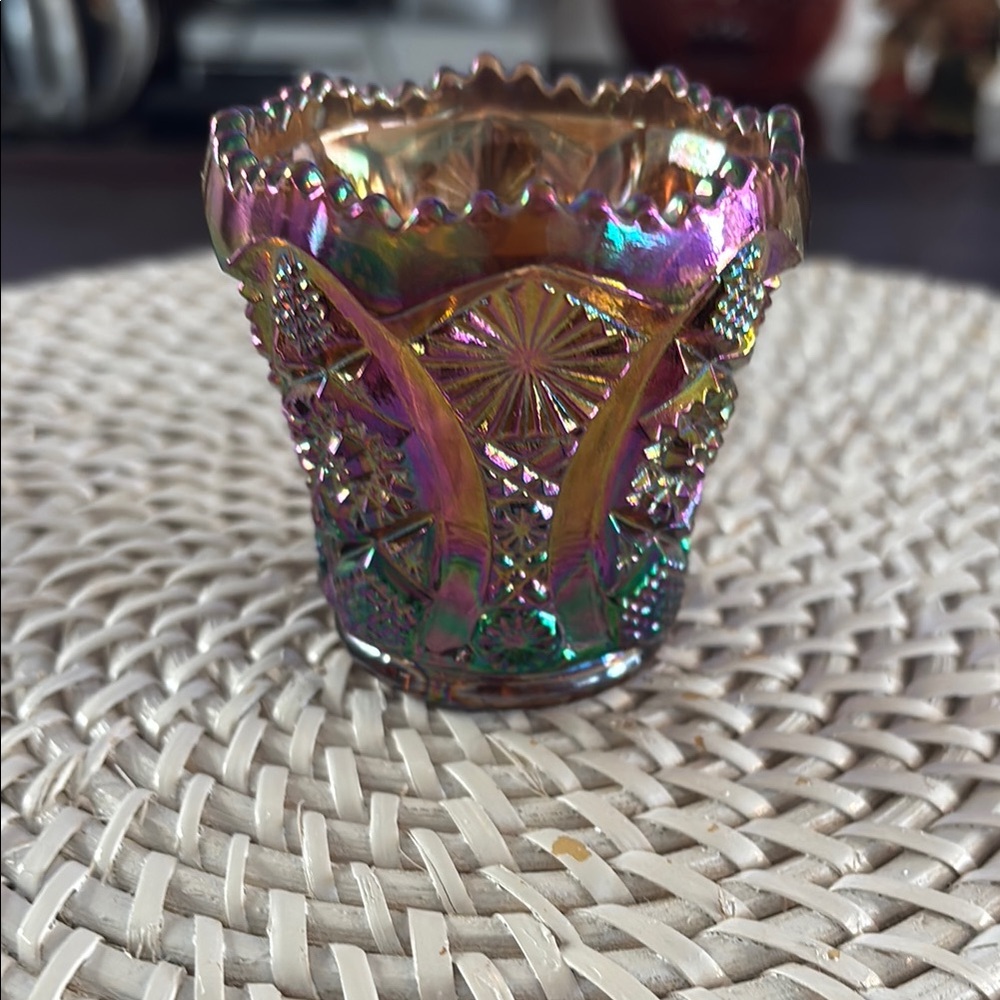 Indiana glass co. Iridescent glass toothpick holder
